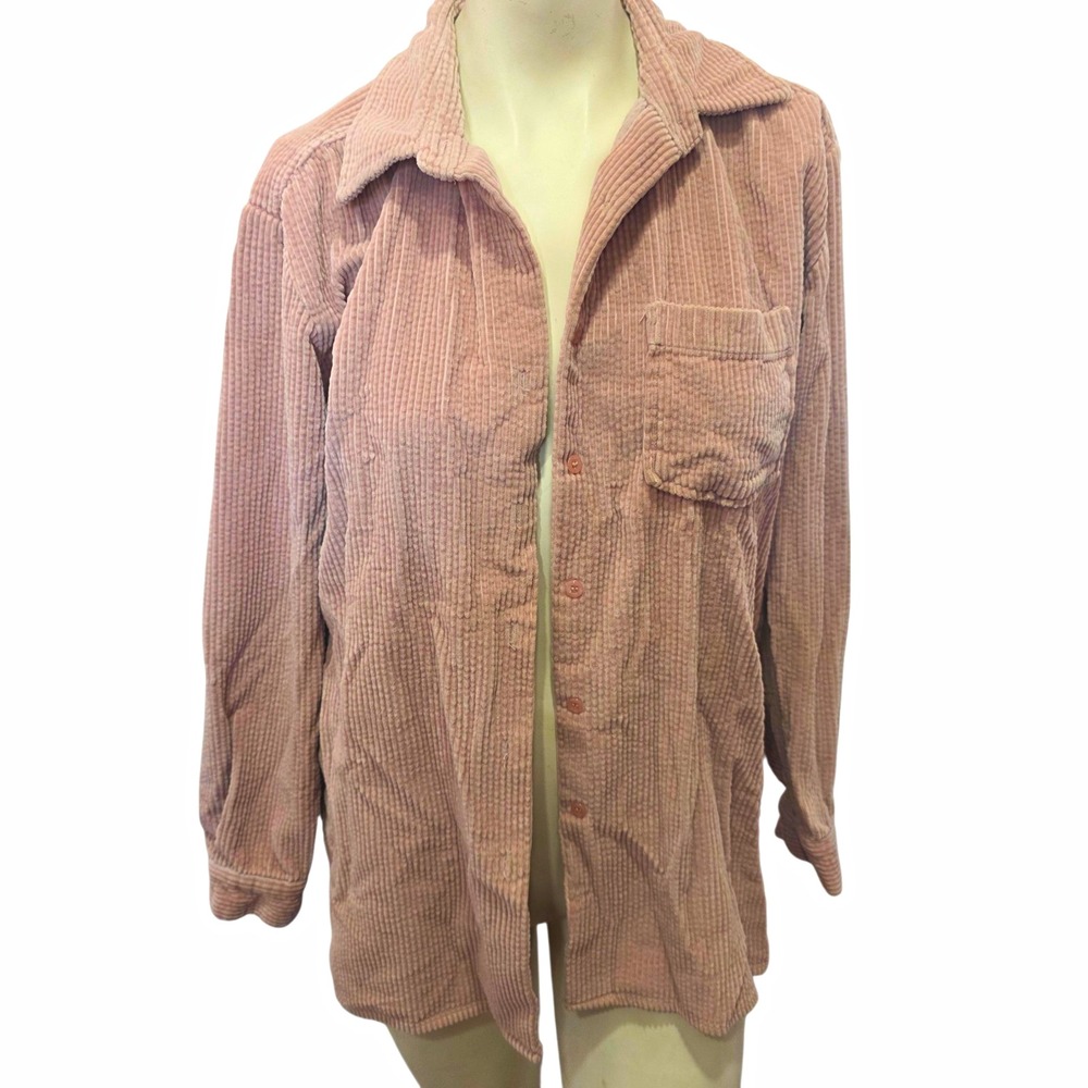 Cambridge Country Corduroy Shirt M Pink Cotton Button Up Shacket Vintage 90s